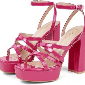 Elisabet Tang Chunky Platform High Heels Sandals 4.7" Ankle Strap Heels US sz 7